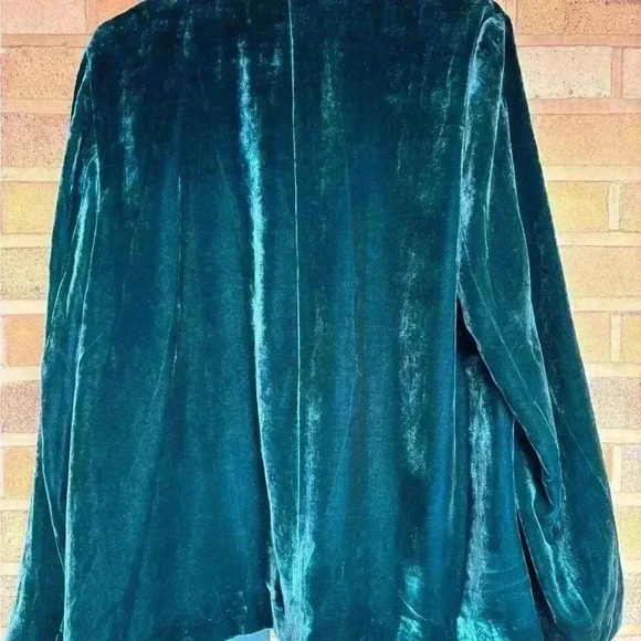 Eileen Fisher angled front long sleeve open front rayon silk blend velvet jacket - Picture 7 of 10